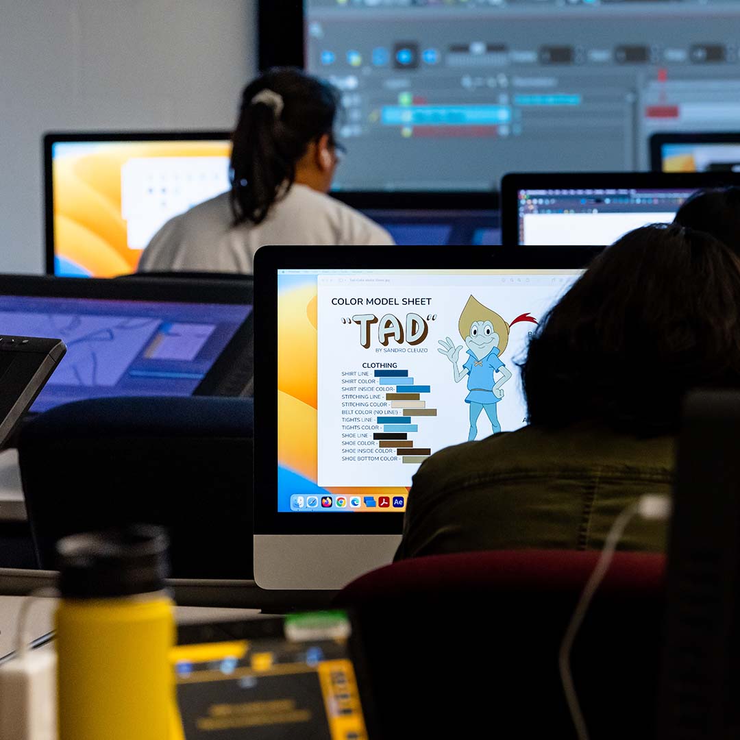 close up of computer screen in art building lab