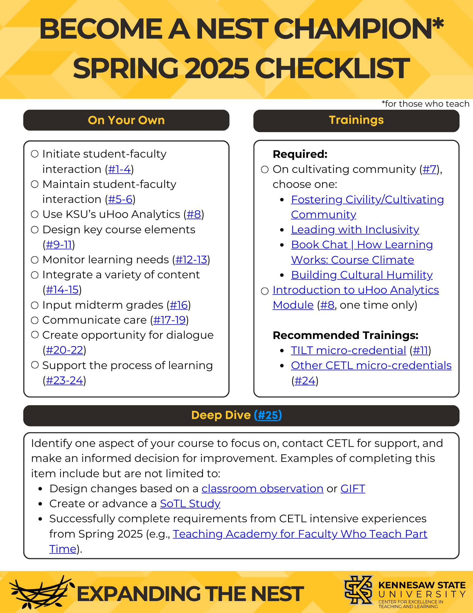 Nest Champion Checklist for Teaching
