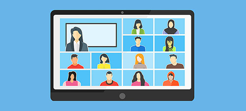 A tablet displaying diverse people, set against a blue background, symbolizing online resources and connectivity.