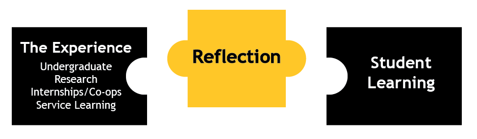 The info graphic shows the connection between experience and student learning through reflection.