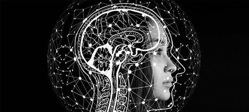 Black and white image of a woman's head, illustrating ideas related to the science of learning.