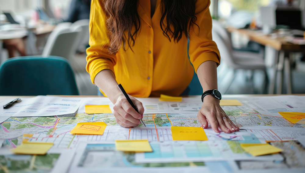 photo of a woman working on a marketing plan