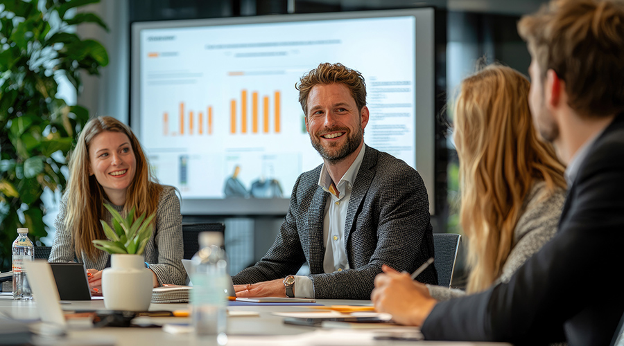 a group of business professionals having a meeting on a baord room