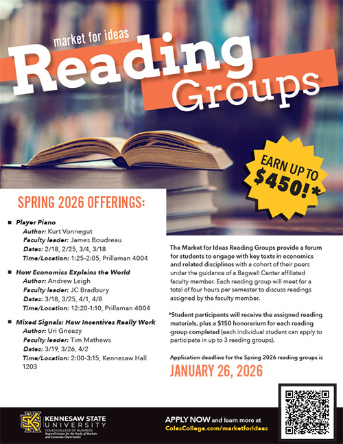 Flyer for the Market for Ideas Reading Groups Spring 2026, refer to the website for details.