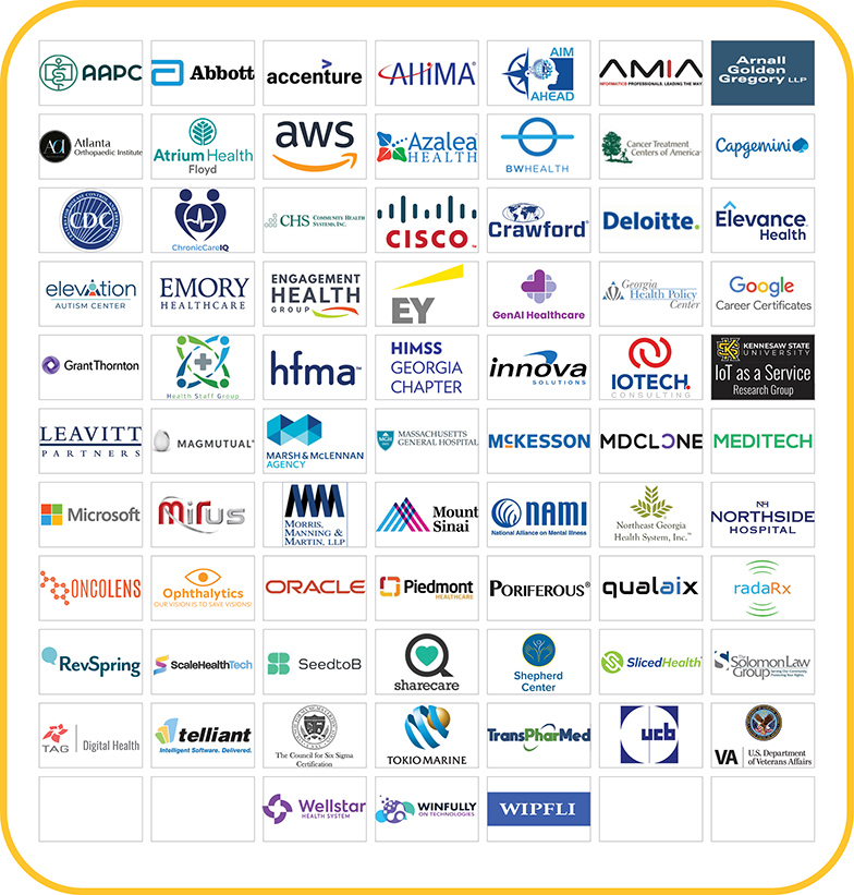 Logos of all of the Healthcare Management and Informatics Program industry partners
