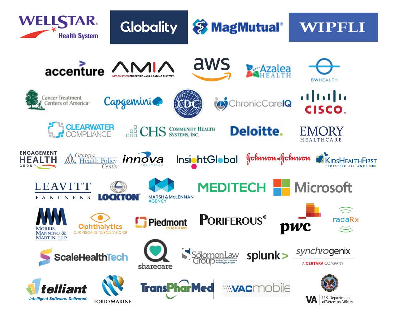 Logos of all of the Healthcare Management and Informatics Program industry partners