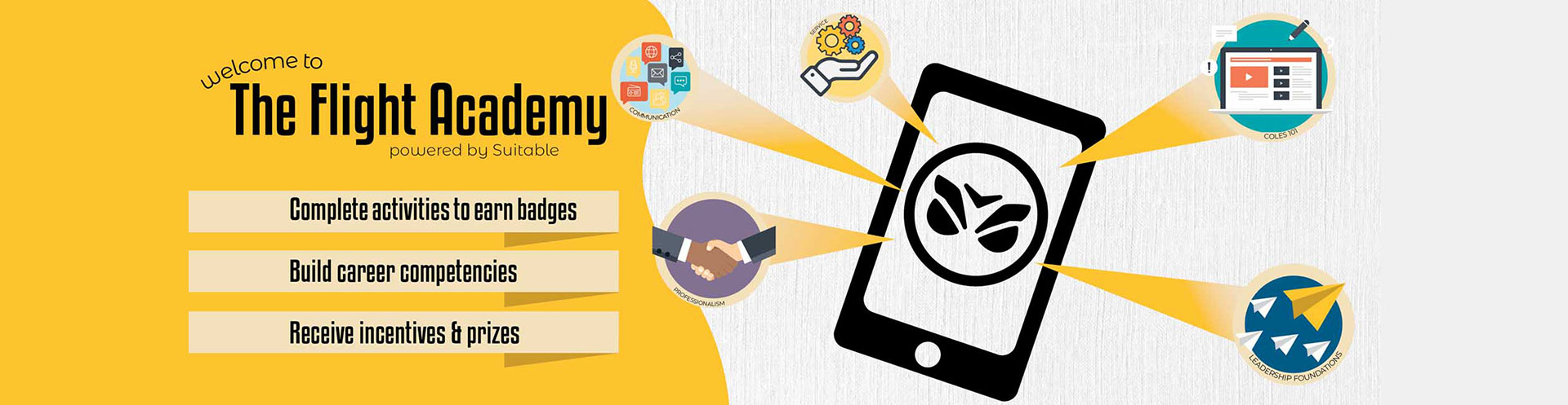 The Flight Academy Powered by Suitable. Complete Activities to Earn Badges. Buld Career Competencies. Receive Icentives and Prizes. An engagement platform accessed through a desktop or mobile application that keeps a log of the outside of classroom (co-curricular) activities. 