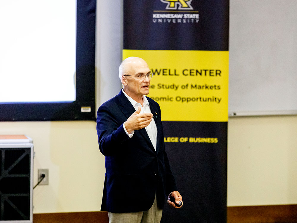 man giving lecture in coles bagwell center