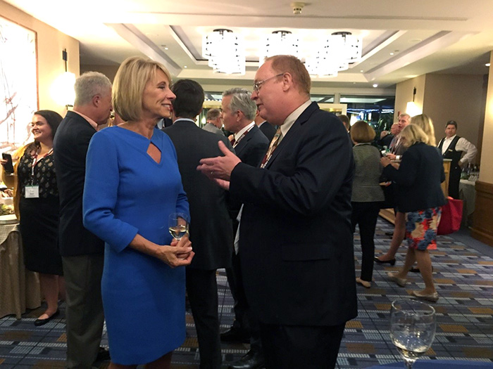 US Secretary of Education Betsy DeVos and Kennesaw State’s Ben Scafidi discuss Georgia’s school choice programs.  Photo: Martha Stewart