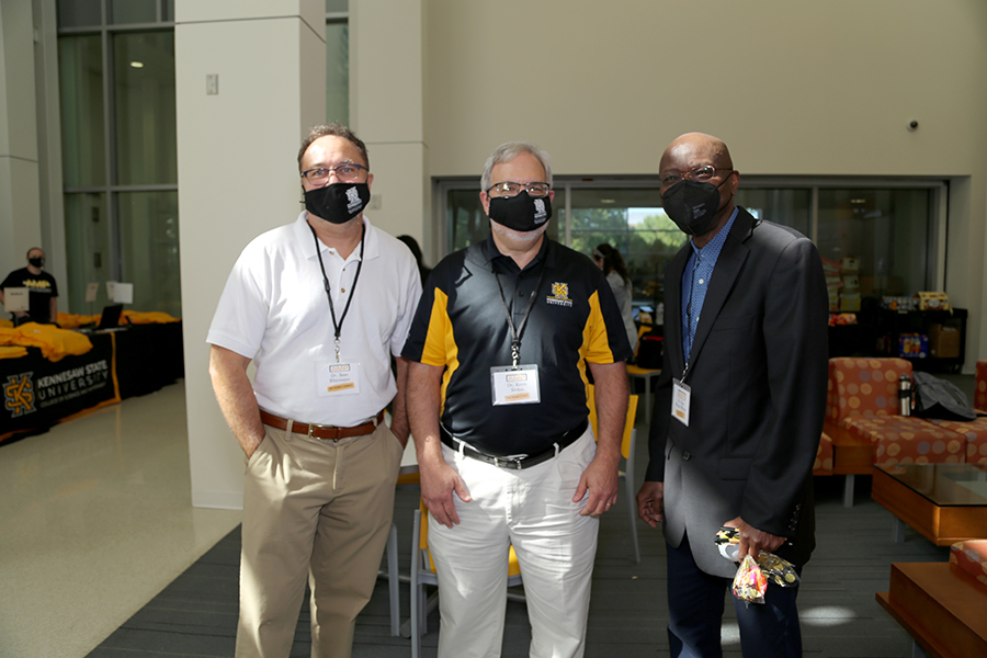  / Left to right: Dr. Sean Ellermeyer (Math), Dr. Kevin Stokes (Physics) and Dr. Kojo Mensa-Wilmot (Dean)
