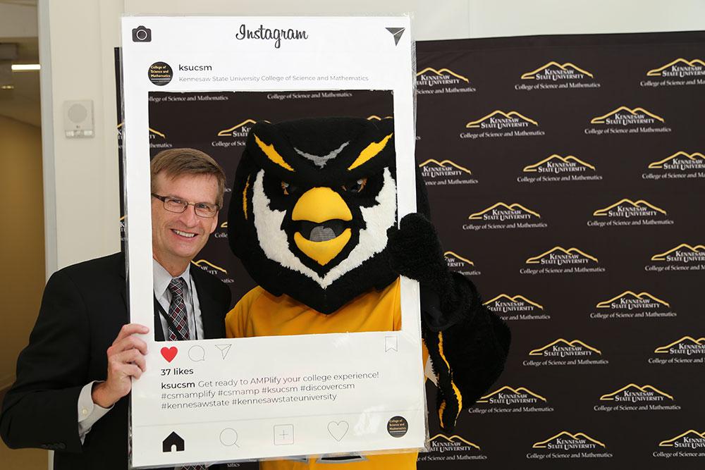  / Scrappy and Dr. Mark Anderson, Dean of the College of Science and Mathematics at the Advanced Majors Program (AMP) Backstage Pass event on August 16, 2018