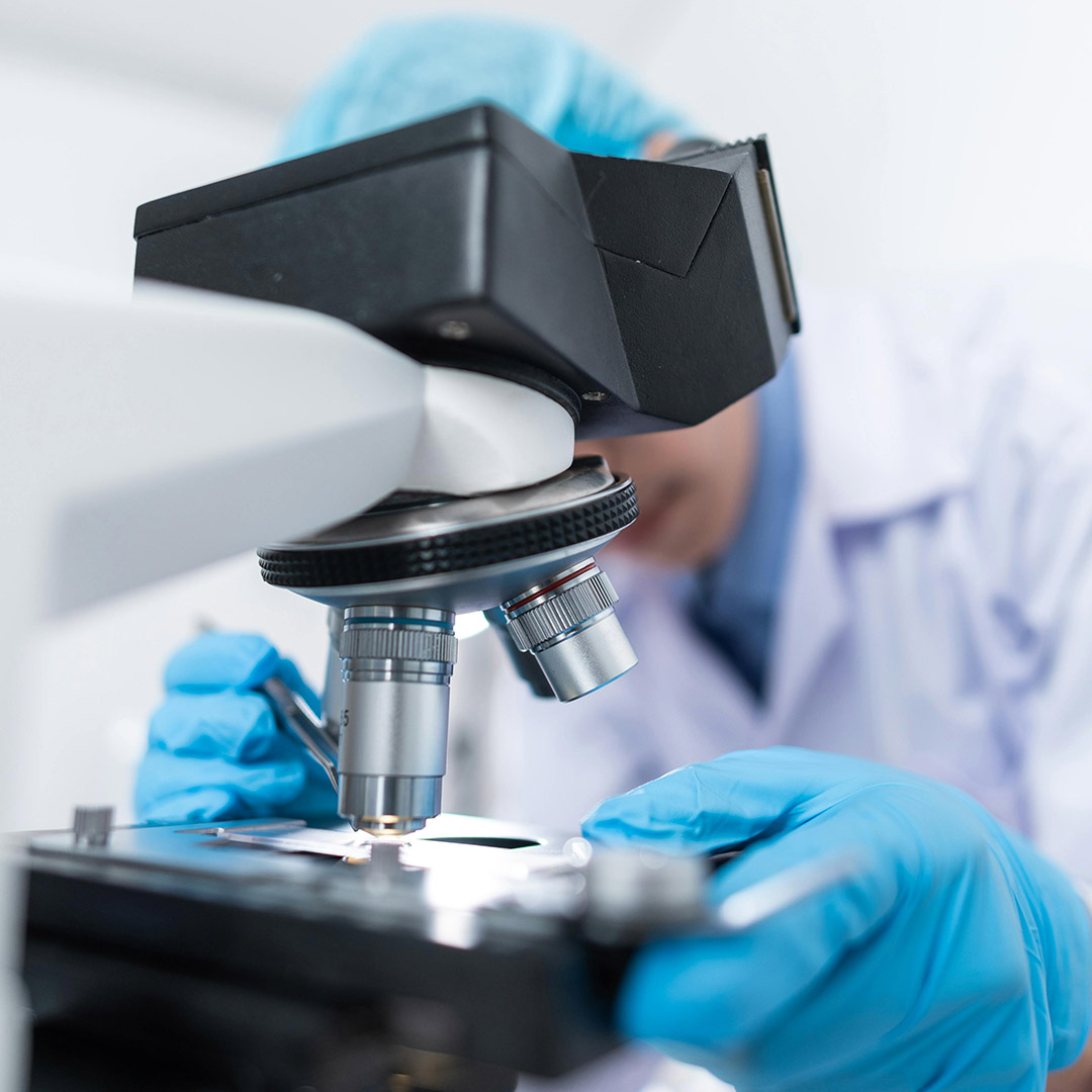 image of biology scientist in lab looking at subject