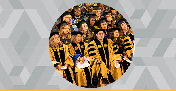 Decorative - Faculty in full graduation regalia