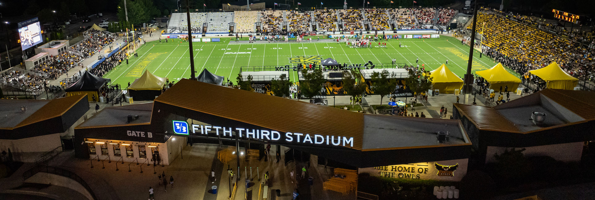 Kennesaw State's Fifth Third Stadium! As the home of KSU Football, Lacrosse, and Soccer, the stadium brings top-tier NCAA Division I action to life, with our Owls fiercely competing in Conference USA and the Atlantic Sun.