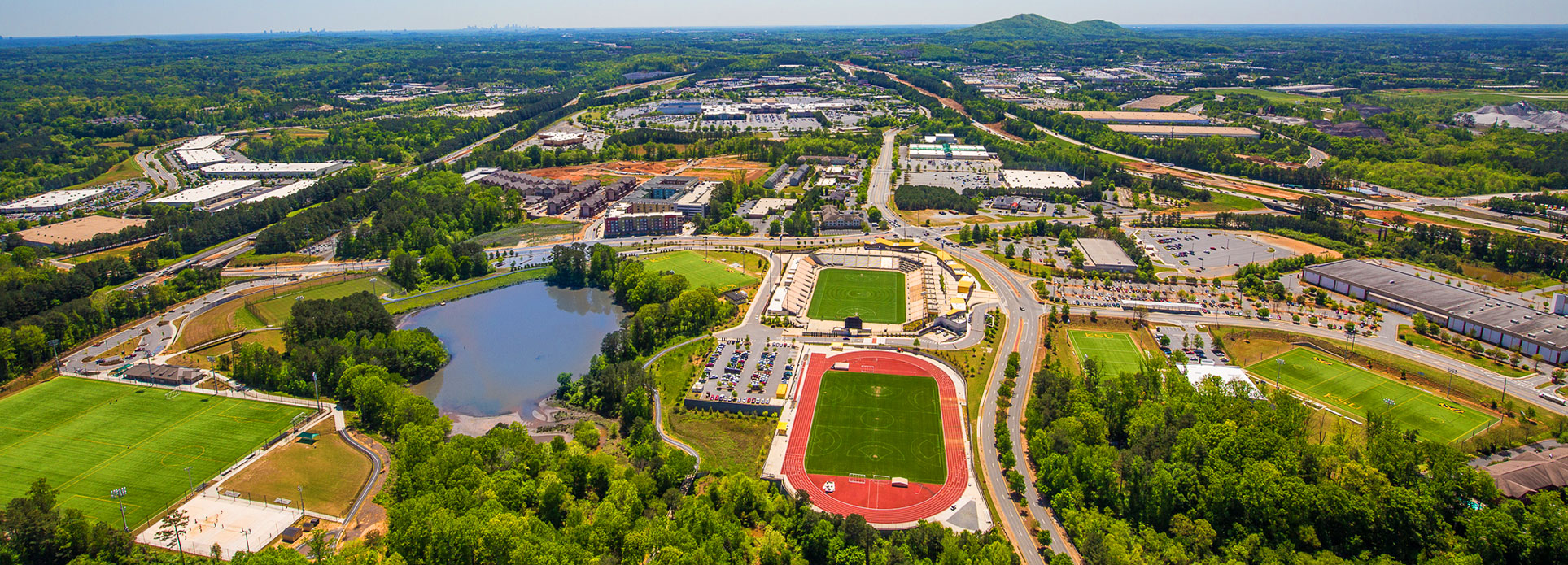 Kennesaw State University aerial view of all kennesaw campus sports and venue parks
