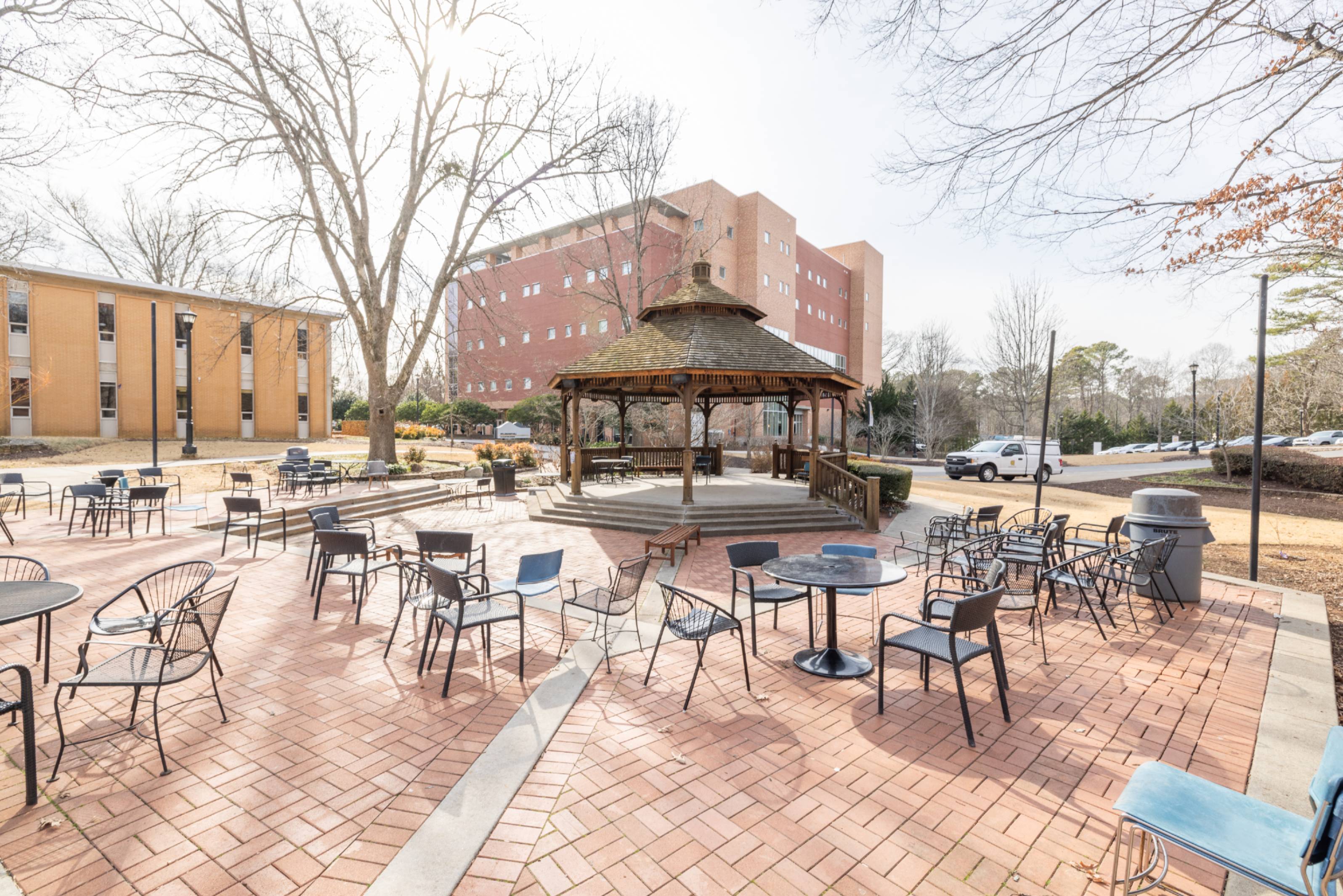chairs and tables at the gazebo