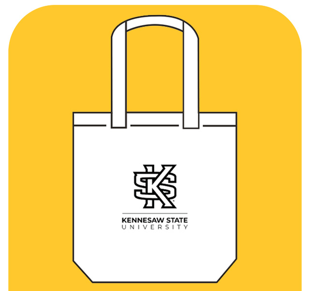 A clear tote bag with the logo and text of Kennesaw State University on it.