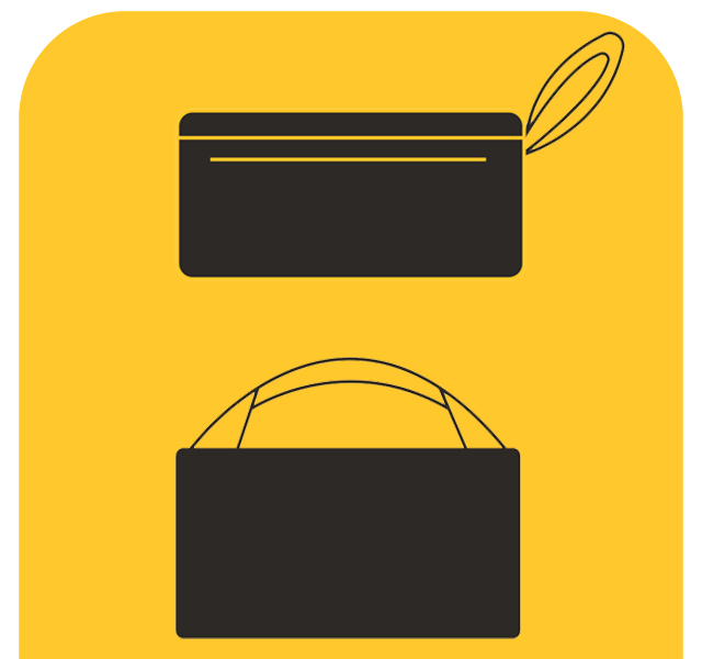 A image of clutch bag and small purse and the background of the image is gold 