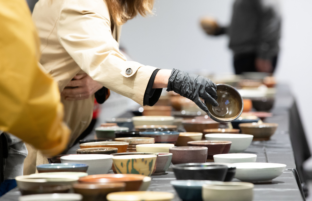 table display of ceramic bowls