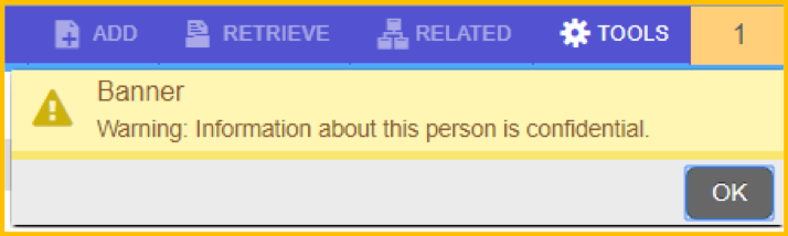 banner warning: Banner Administrative Pages Message Notification indicating student’s record is confidential. Directory information cannot be disclosed to anyone other than the student