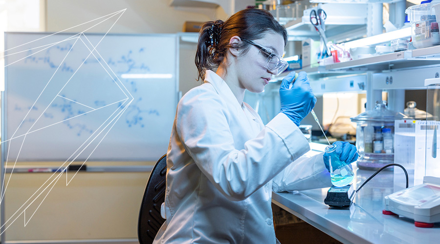 Female student conducting research