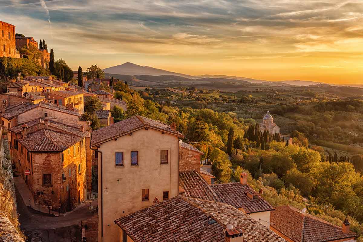 KSU Italy / Tuscany, view from the walls of Montepulciano in sunset, Italy