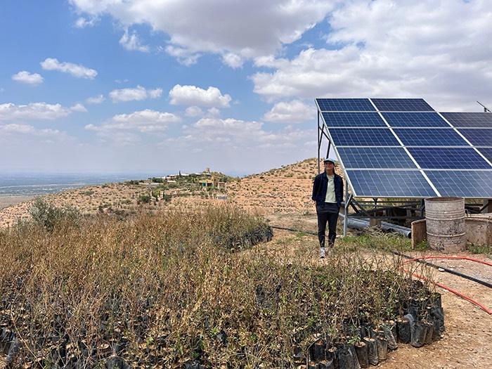 Selah Randolph on her second day on the job at HAF in Morocco visiting a recently completed solar-powered irrigation system