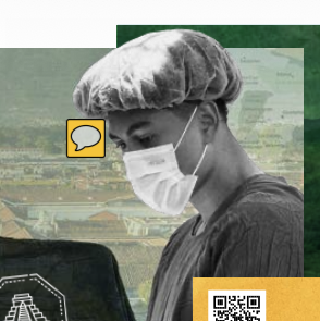 student in medical mask and scrubs works with a patient.