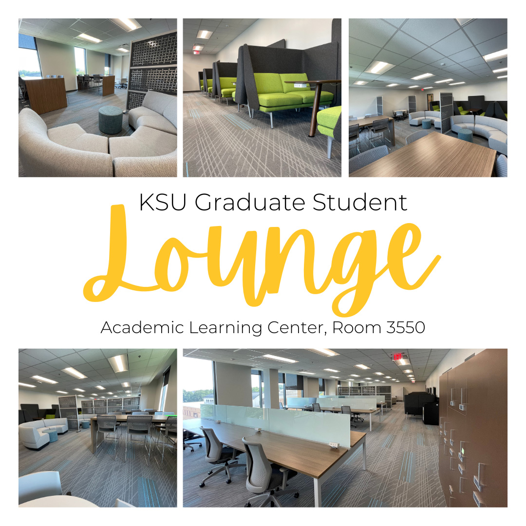 Collage of images of KSU Graduate Student lounge - Academic Learning Center - Room 3550
