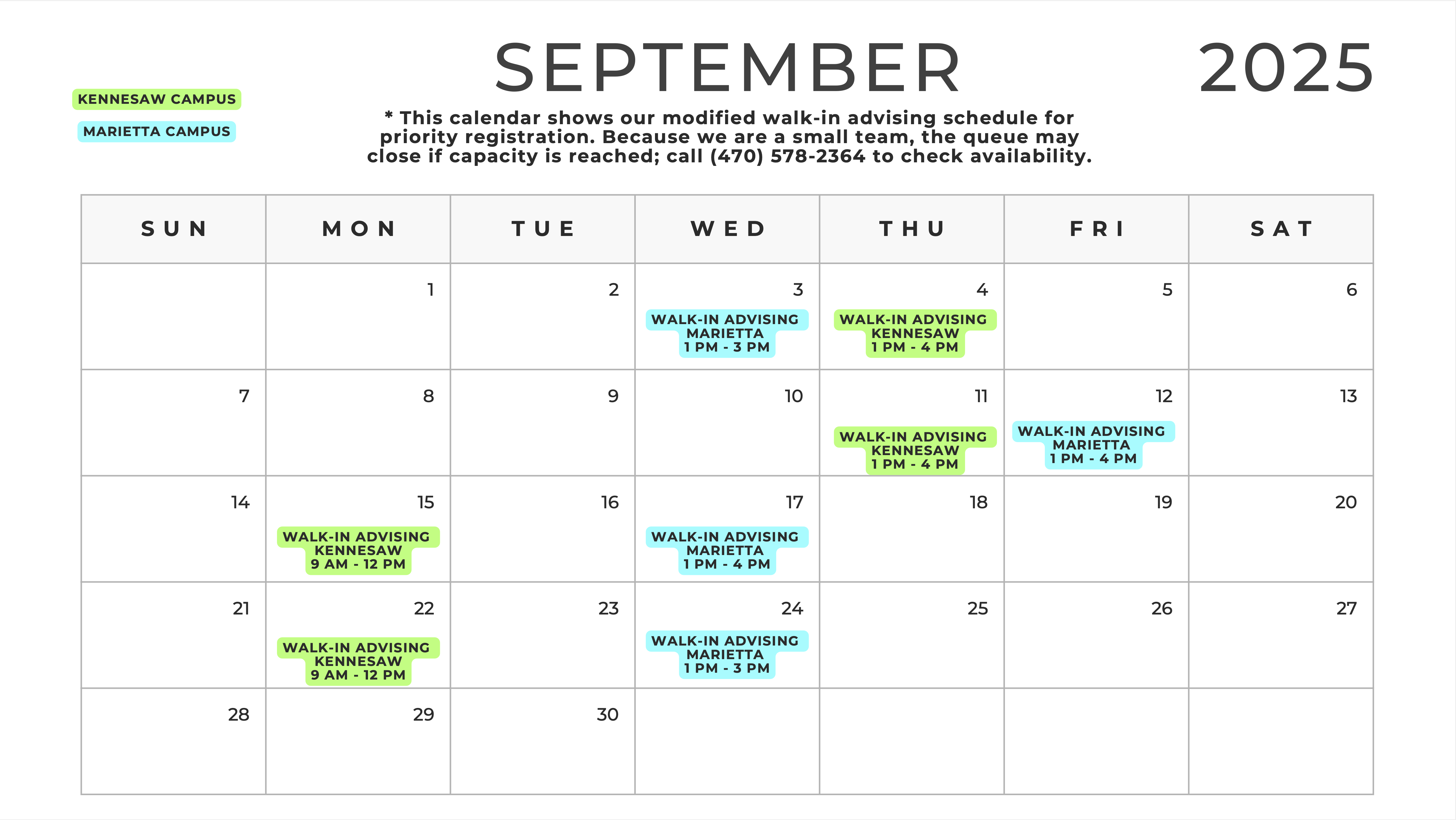 KSU Honors Advising calendar