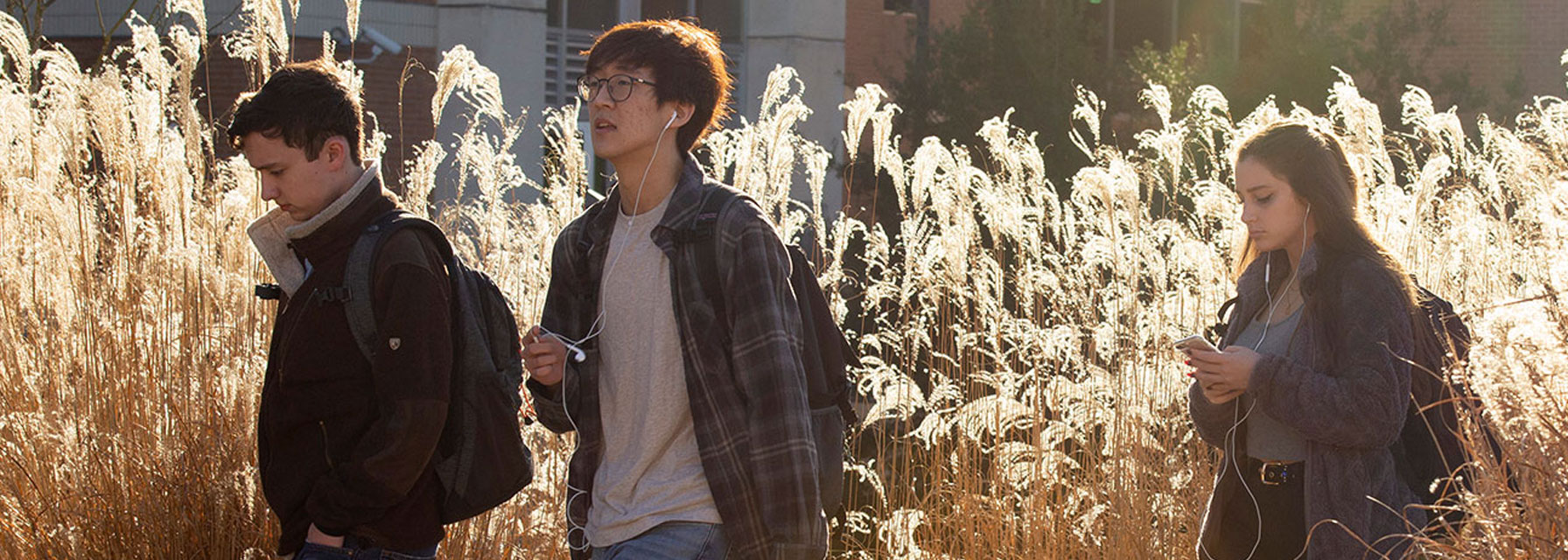Upper class residential students walking on campus
