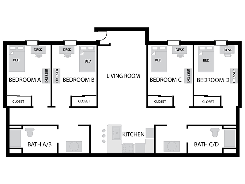4 bedroom floor plan in KSU Place I