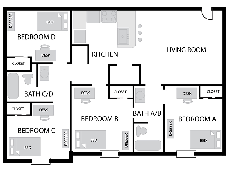 4 bedroom floor plan with washer and dryer in KSU Place I