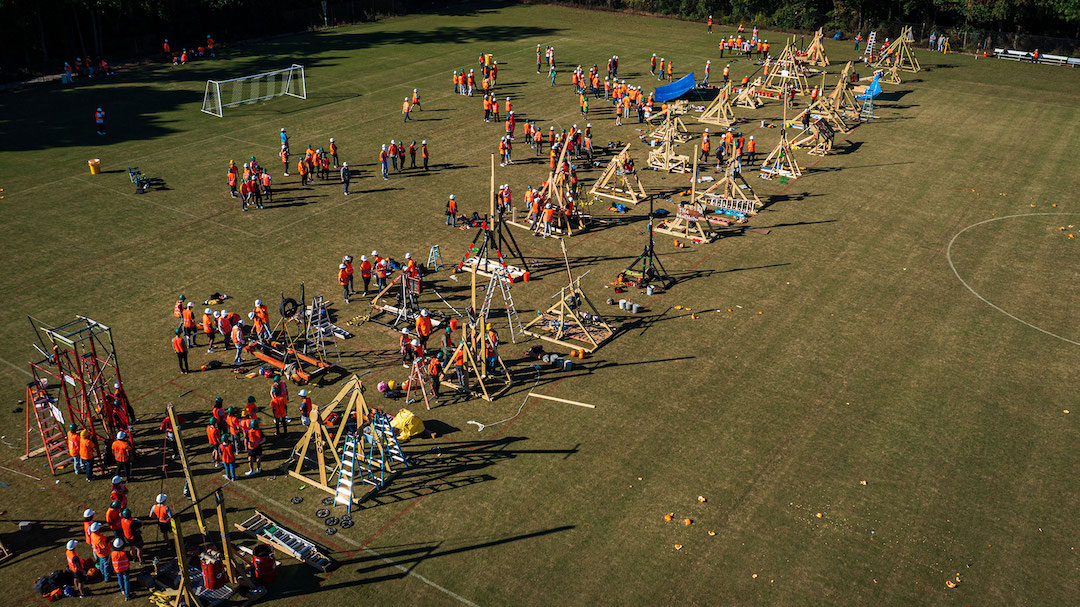 Engineering students participating in the annual Pumpkin Launch