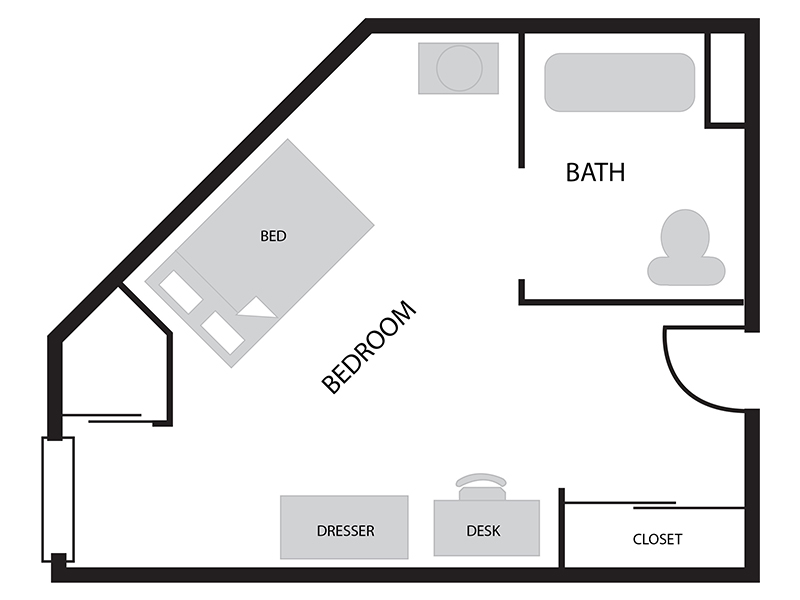 1 bedroom corner floor plan