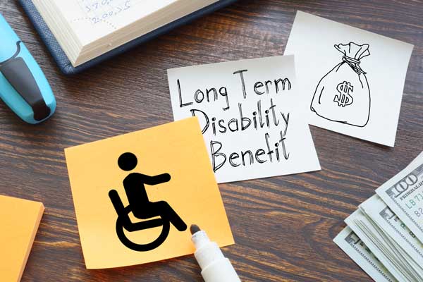 Long Term Disability Benefit is shown on the business photo using the text