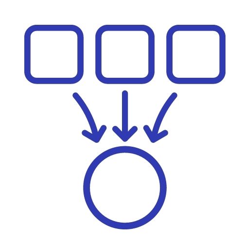 three boxes pointing toward one circle