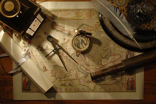 compass and map on desk