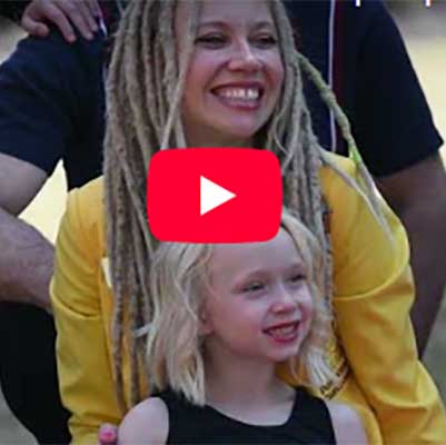mom with child and youtube play button