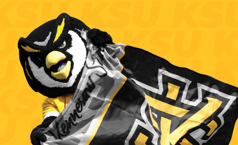 KSU’s mascot Scrappy is ready to see you at New Student Orientation