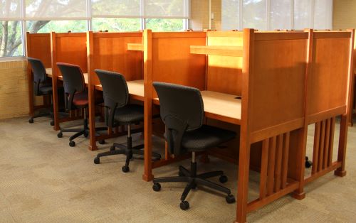 library study carrels with chairs