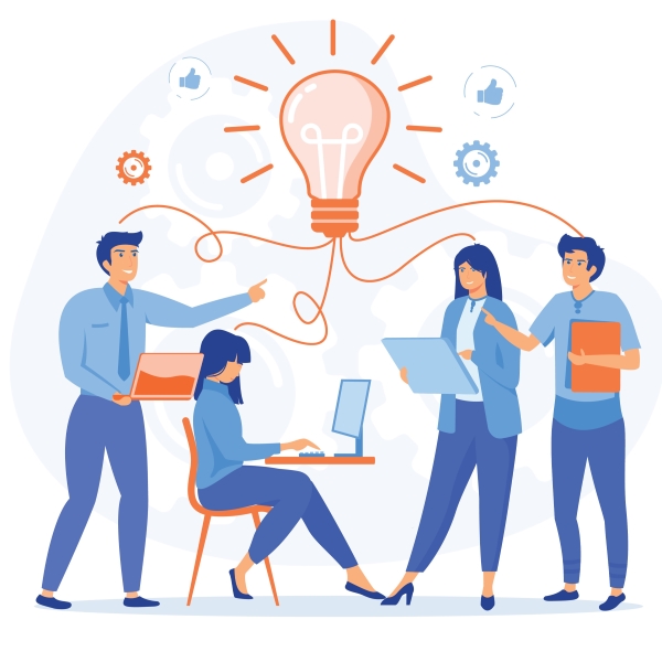 four people collaborating