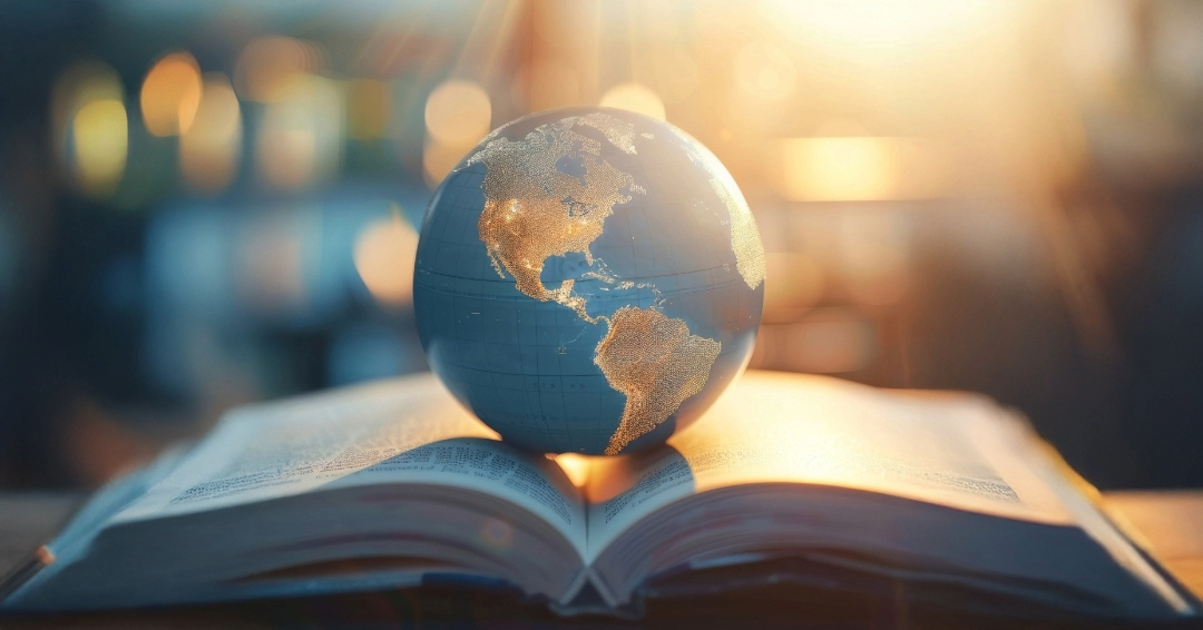 a small globe resting on an open book