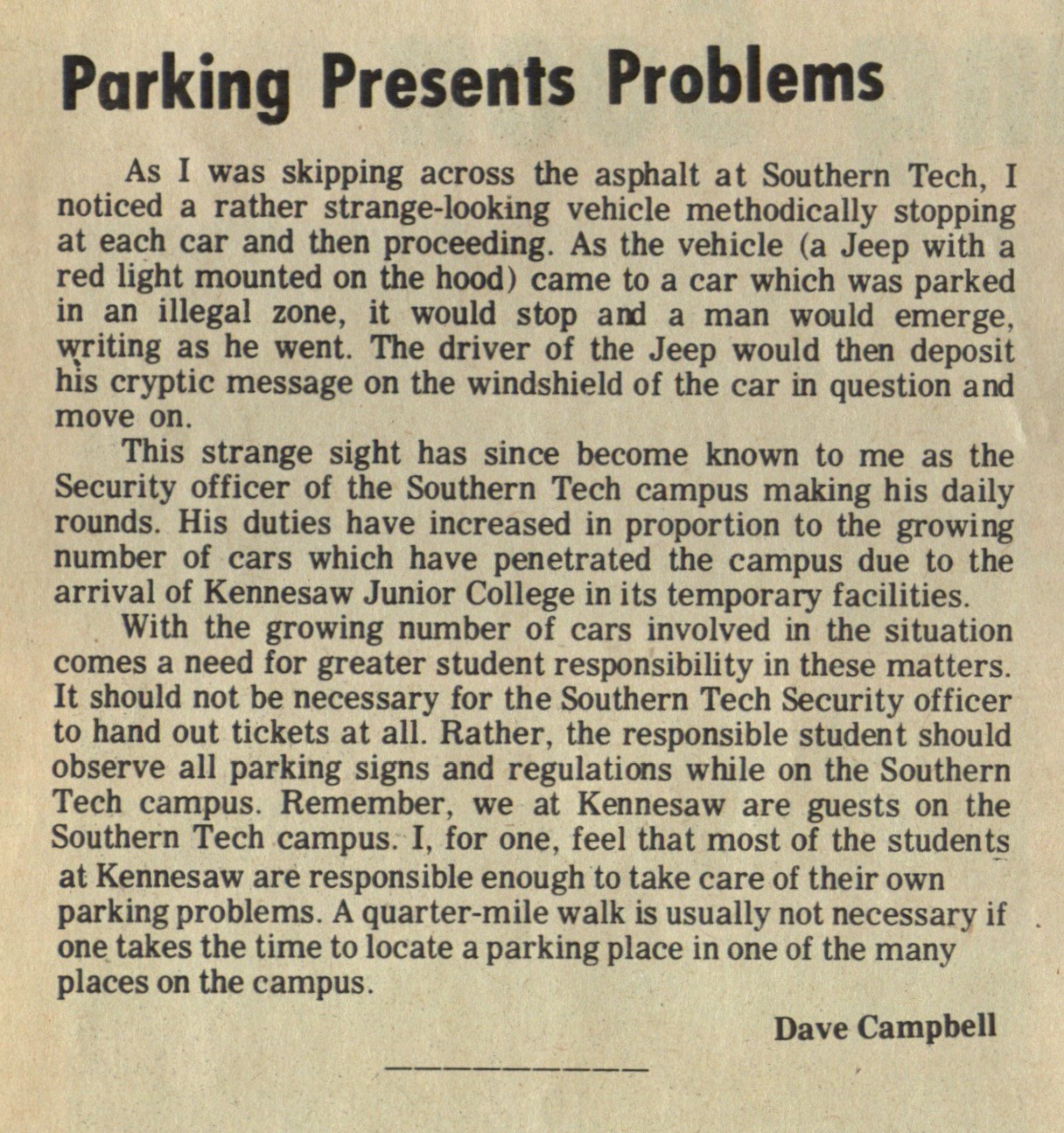 Parking Presents Problems, October 31st, 1966 (Vol.1 Issue. 2)