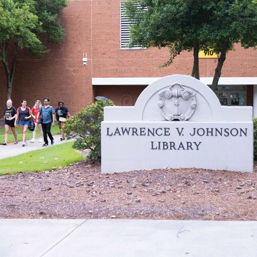 Entrance and sign of Johnson Library on KSU's Marietta Campus