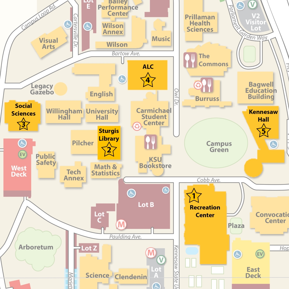 Locations of the Presidential Portraits on the Kennesaw Campus.