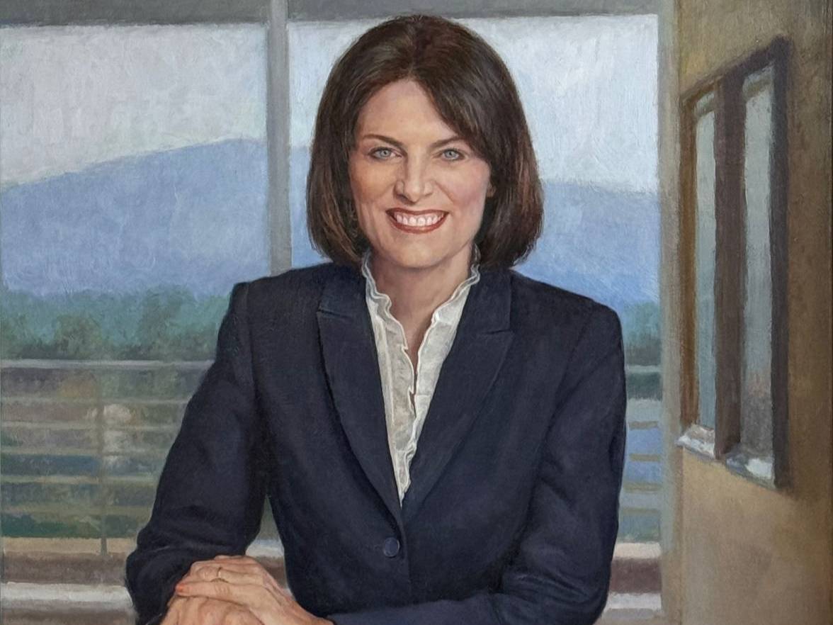 Painted portrait of former KSU President, Kat Schwaig