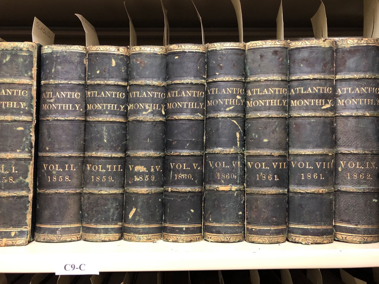 Bound issues of the "Atlantic Monthly" from the Bentley Rare Book Museum.