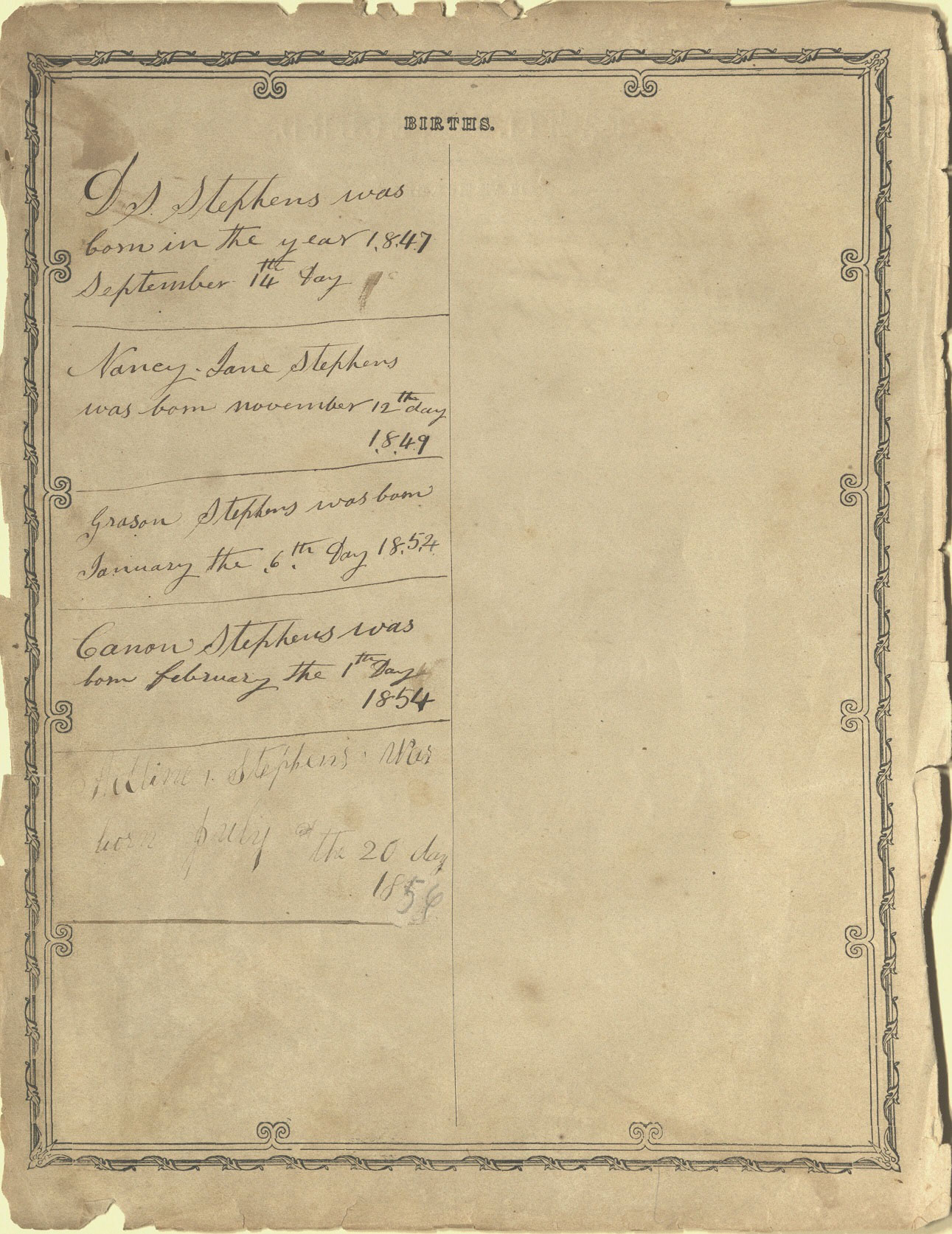 Genealogical records found in Hannah Coker's family Bible