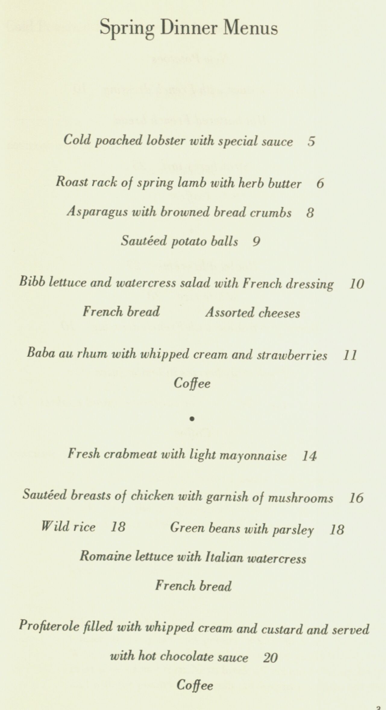 Spring menus from the Edna Lewis Cookbook courtesy of the Bentley Rare Book Museum